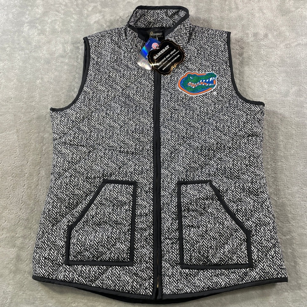 Florida Gators Vest Womens 2XL Gameday‎ Couture Herringbone Quilted Black White